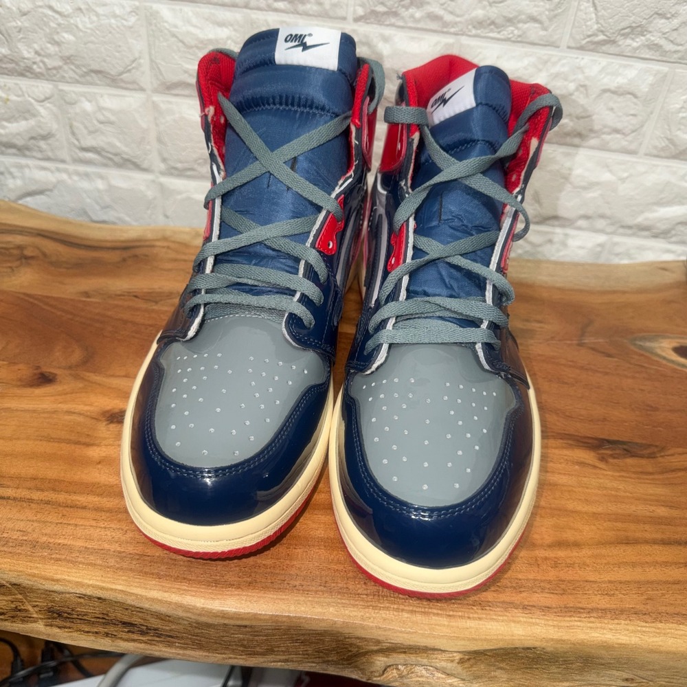 OMI Reloaded Patent Leather High Top Sneakers Navy Red Grey Mens Size 13‎